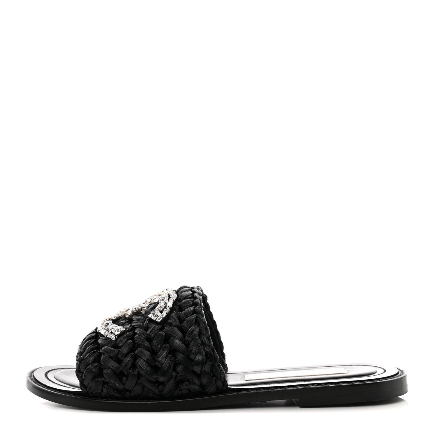Raffia Crystal CC Mules Sandals 36 Black