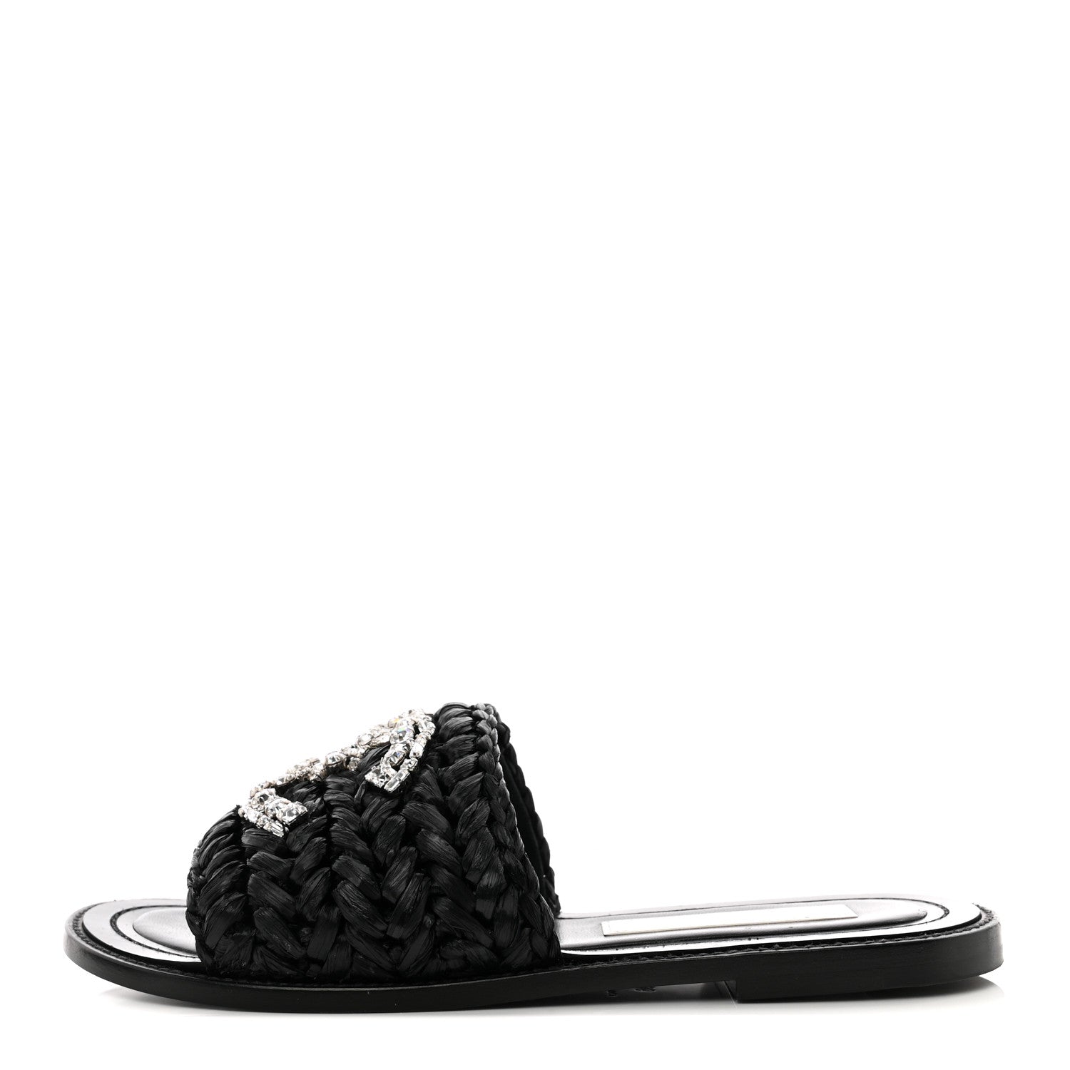 Chanel Raffia Crystal CC Mules Sandals 36 Black 1 of 10