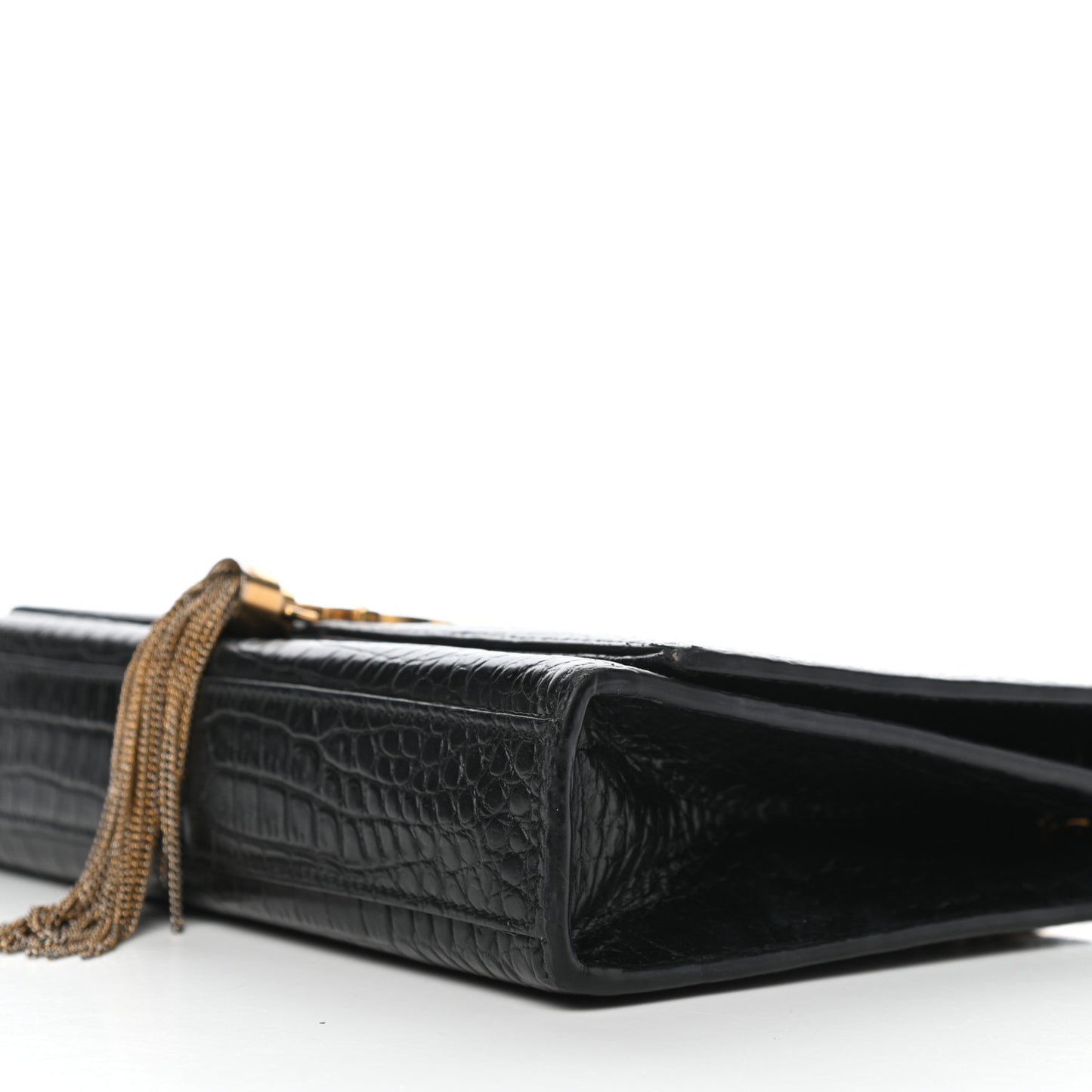 Calfskin Crocodile Embossed Medium Classic Monogram Kate Tassel Satchel Black