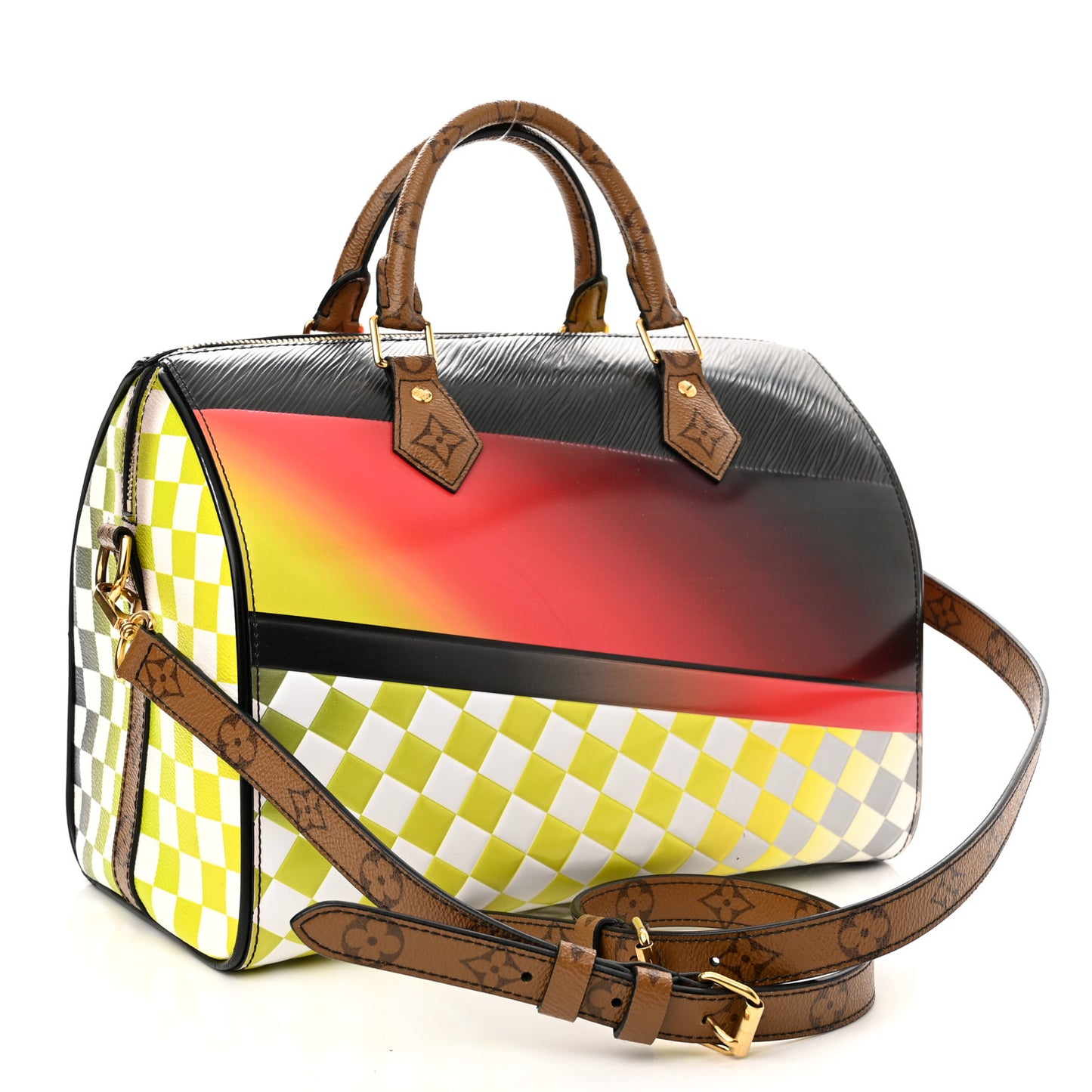 Epi Reverse Monogram Damier Race Speedy Bandouliere 30 Black Yellow