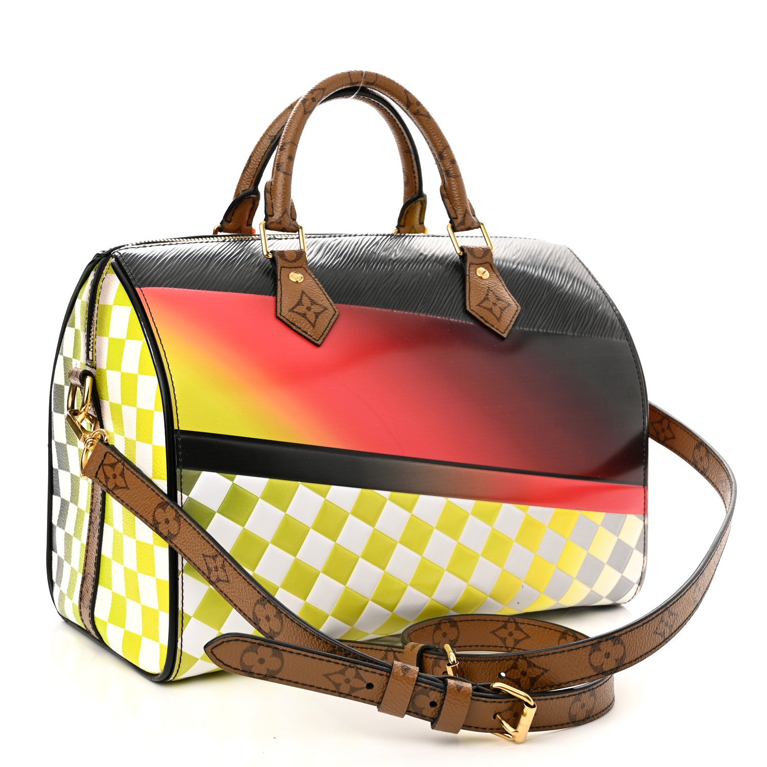 Louis Vuitton Epi Reverse Monogram Damier Race Speedy Bandouliere 30 Black Yellow 2 of 12