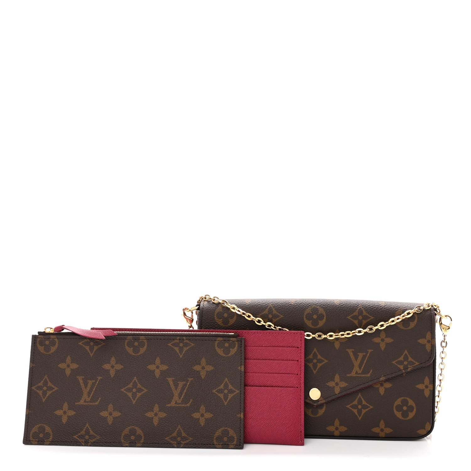 Louis Vuitton Monogram Pochette Felicie Chain Wallet Fuchsia 2 of 10