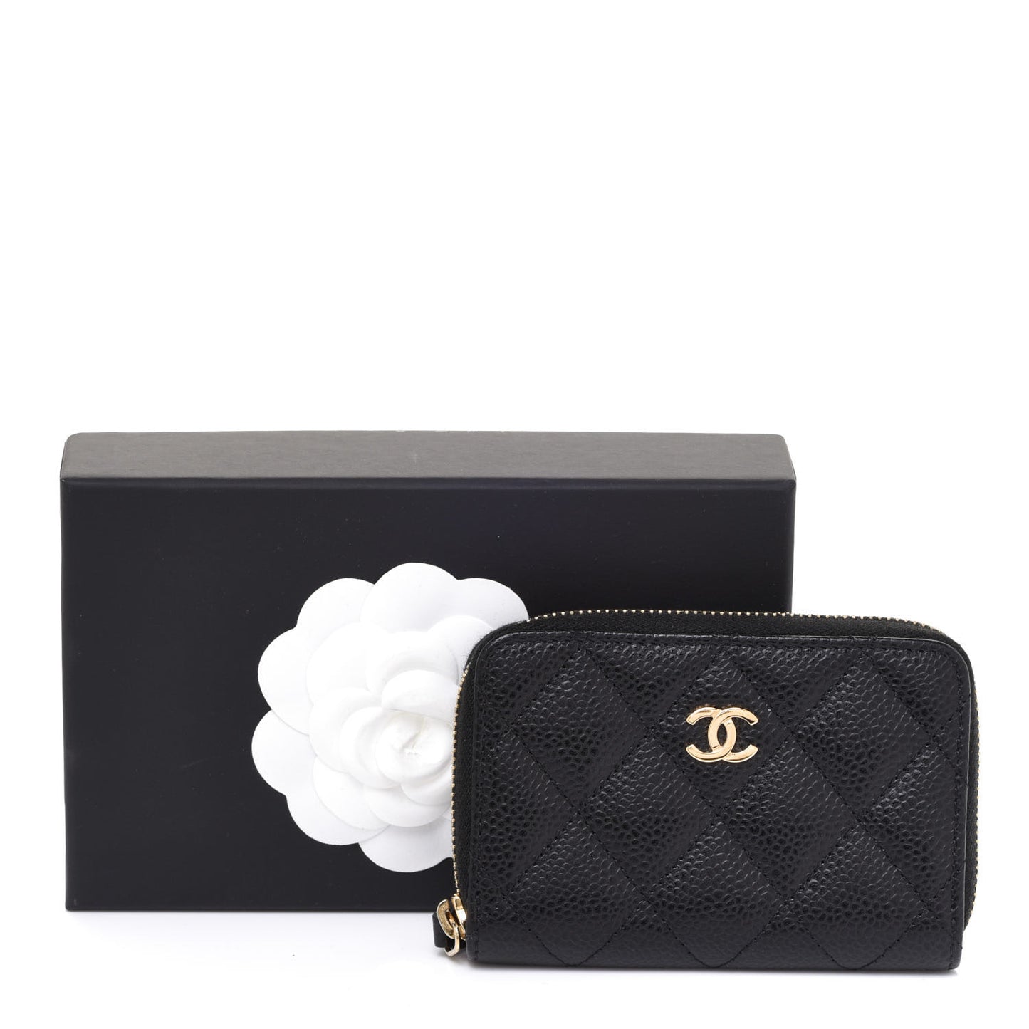 Caviar Quilted Zip Coin Purse Black