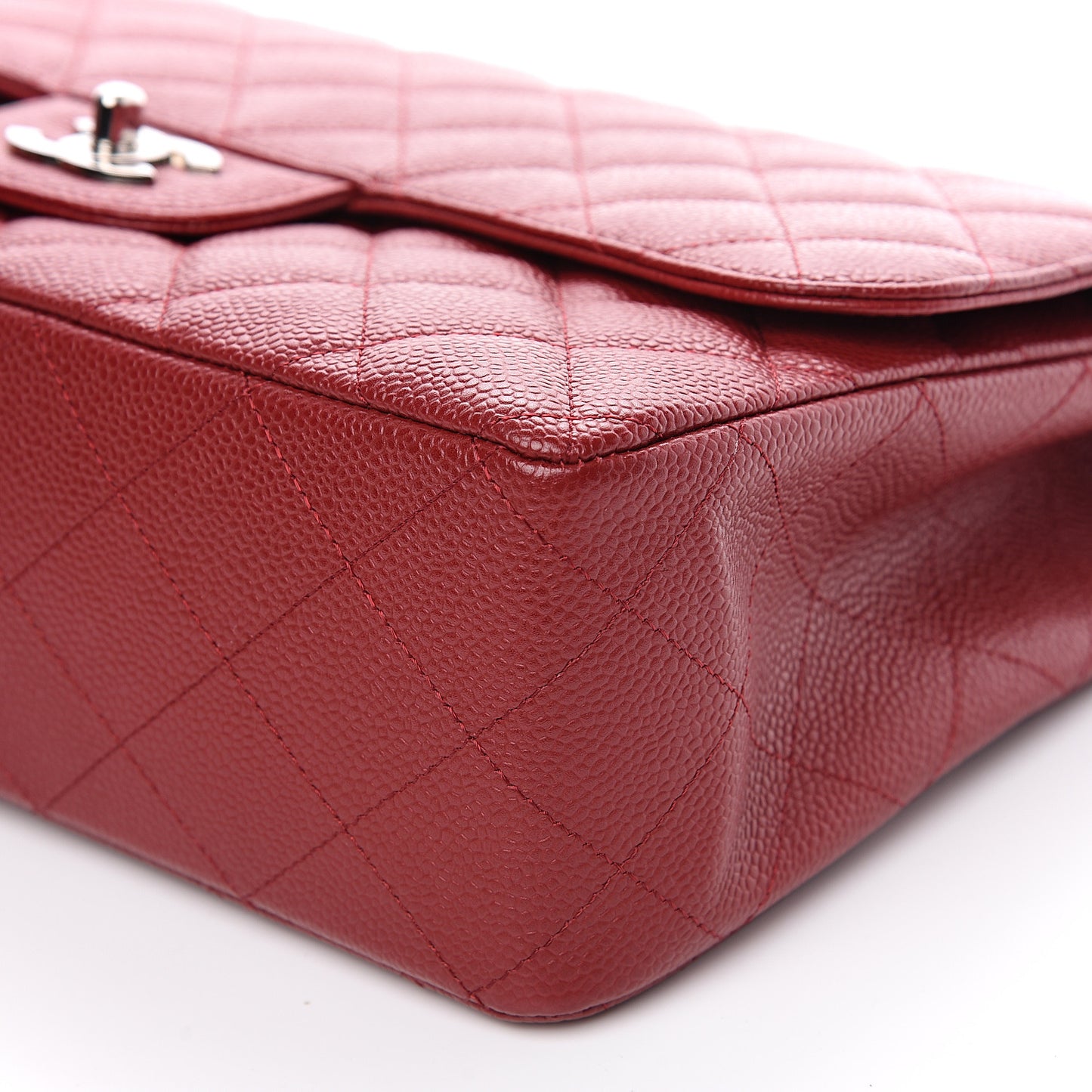 Caviar Quilted Jumbo Single Flap Dark Red