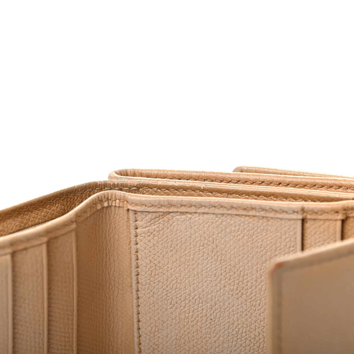 Grained Calfskin CC Button Compact Wallet Beige