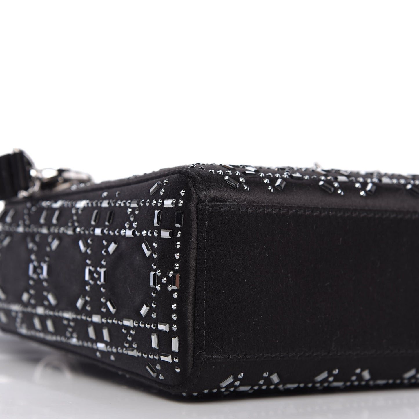 Satin Crystal Cannage Mini Lady Dior Black