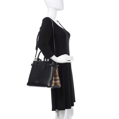 Burberry Grainy Calfskin House Check Medium Banner Tote Black 2 of 11