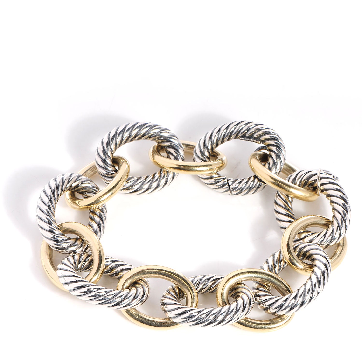 David Yurman Sterling Silver 18K Yellow Gold 17mm Extra Large Oval Link Bracelet 1 of 6