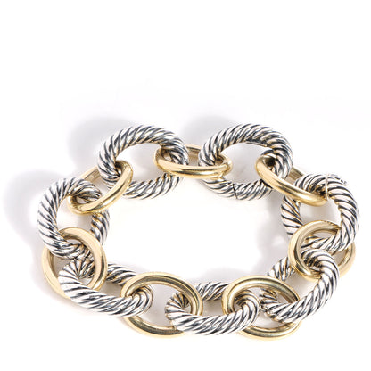 David Yurman Sterling Silver 18K Yellow Gold 17mm Extra Large Oval Link Bracelet 1 of 6
