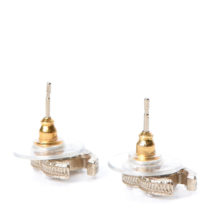 Chanel Pearl Crystal CC Charms Stud Earrings Light Gold 3 of 5