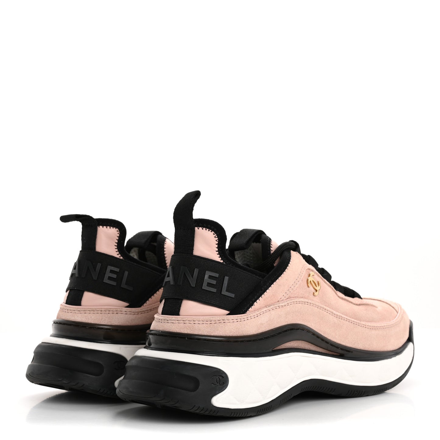 Suede Calfskin Nylon Grosgrain CC Sneakers 38.5 Light Pink