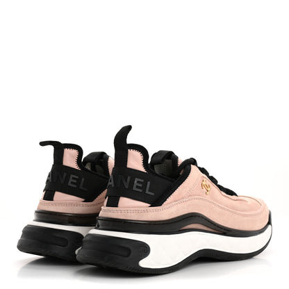 Chanel Suede Calfskin Nylon Grosgrain CC Sneakers 38.5 Light Pink 5 of 13