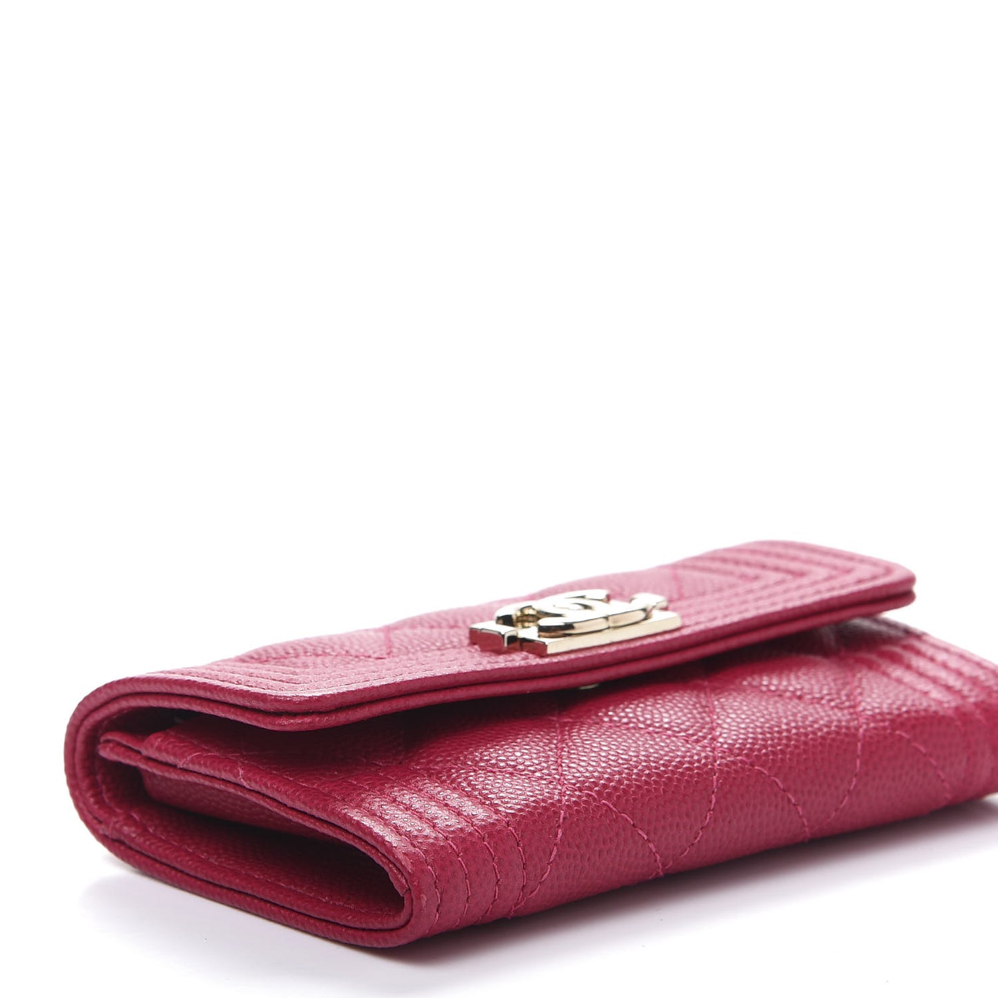 Caviar Quilted Boy Flap Card Holder Fuchsia