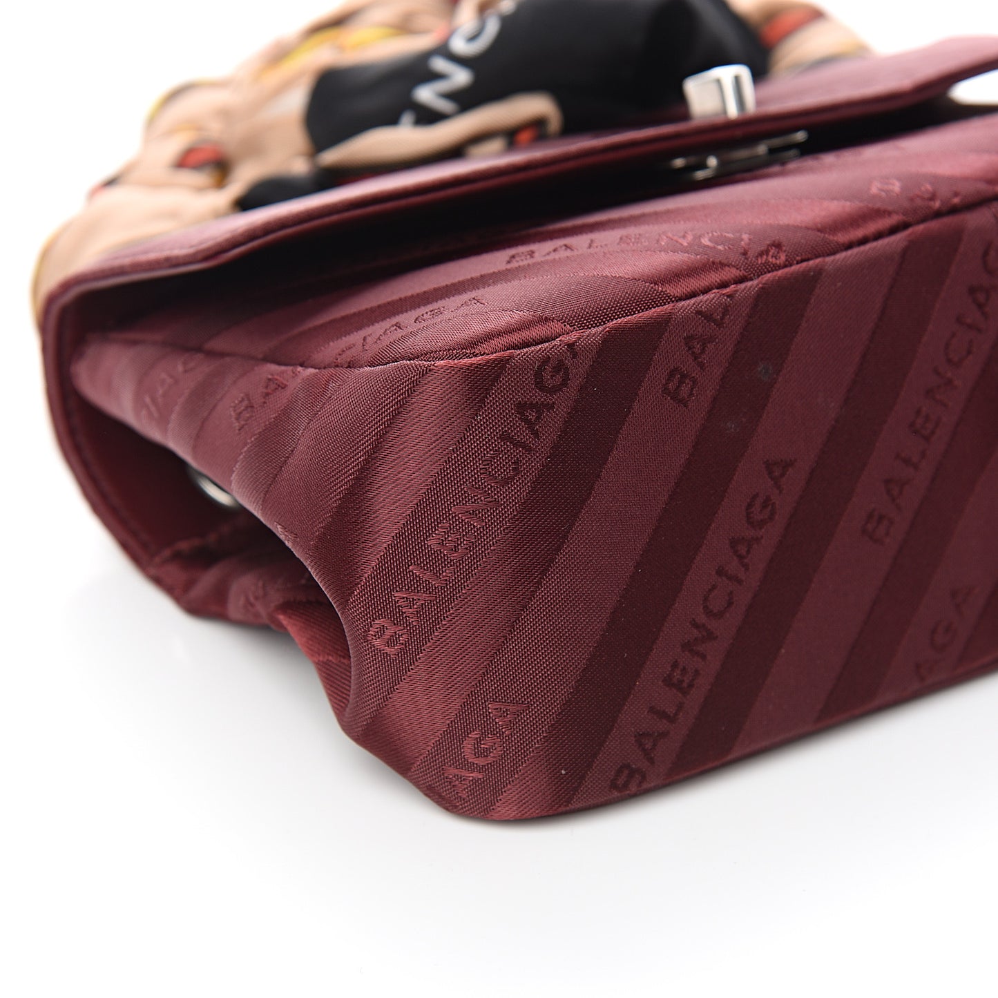 Nylon Jacquard Diagonal Logo Small Scarf Lock Chain Shoulder Bag Rouge Bordeaux Black Beige