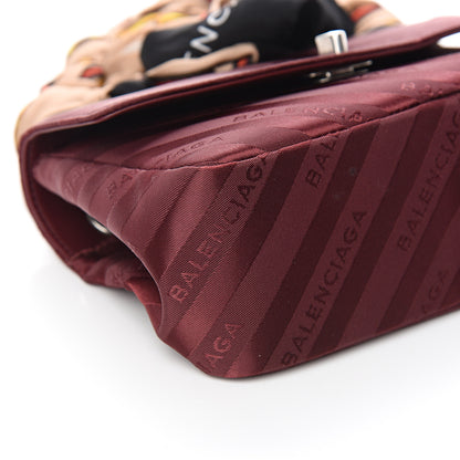 Balenciaga Nylon Jacquard Diagonal Logo Small Scarf Lock Chain Shoulder Bag Rouge Bordeaux Black Beige 7 of 10