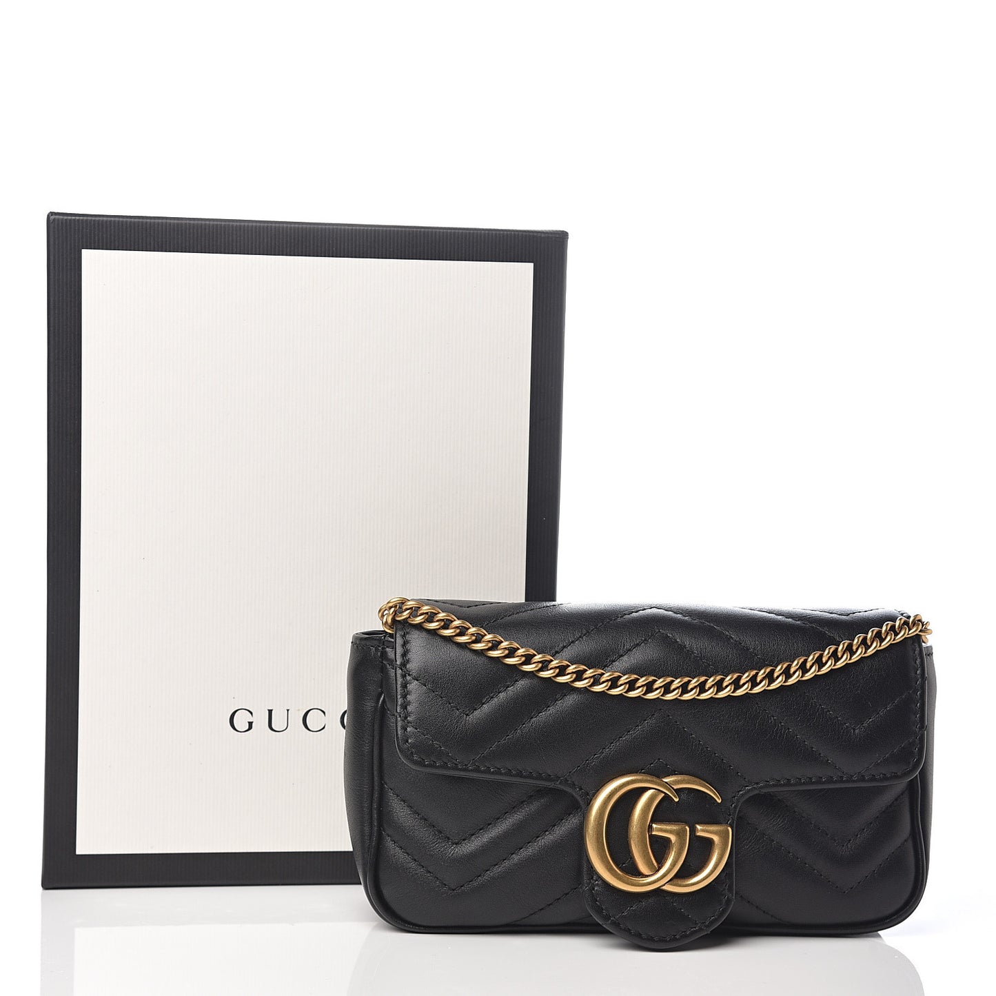 Calfskin Matelasse Super Mini GG Marmont Shoulder Bag Black