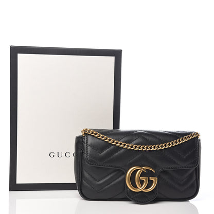 Gucci Calfskin Matelasse Super Mini GG Marmont Shoulder Bag Black 9 of 9
