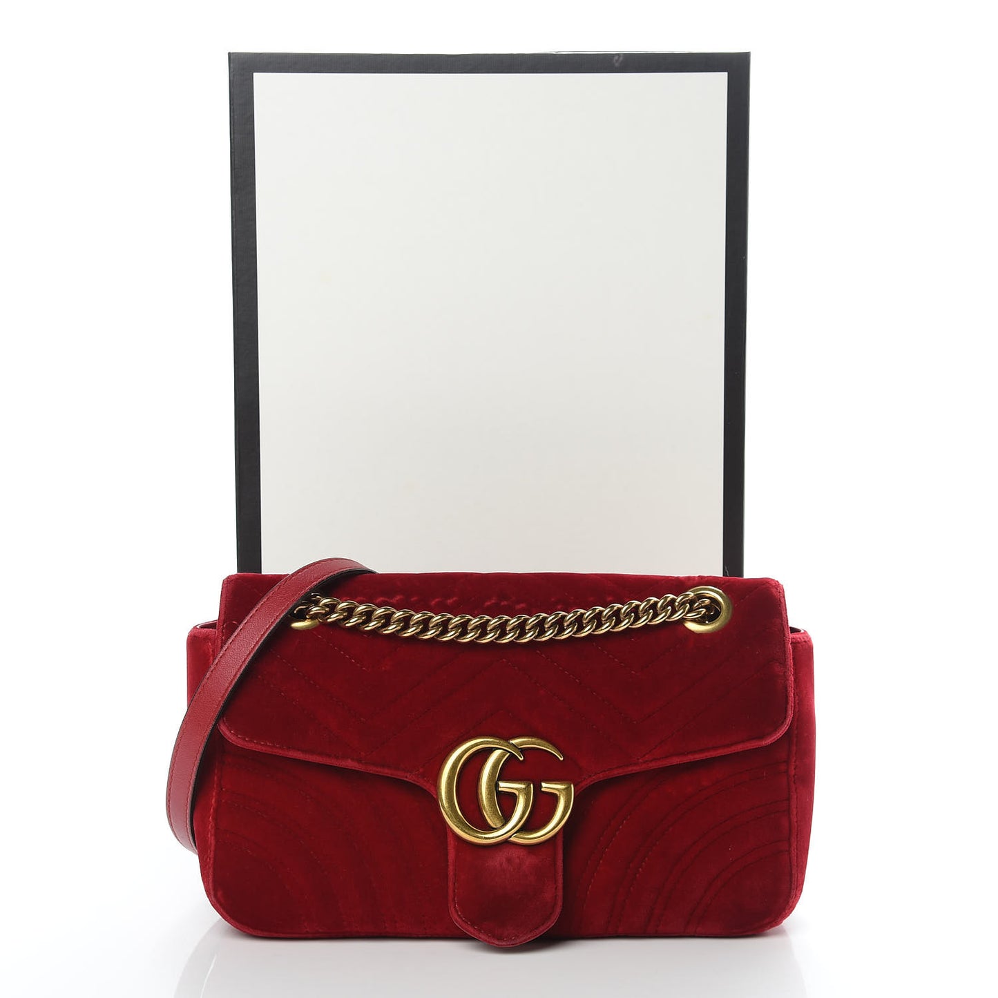 Velvet Matelasse Small GG Marmont Shoulder Bag Hibiscus Red