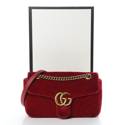 Gucci Velvet Matelasse Small GG Marmont Shoulder Bag Hibiscus Red 21 of 21