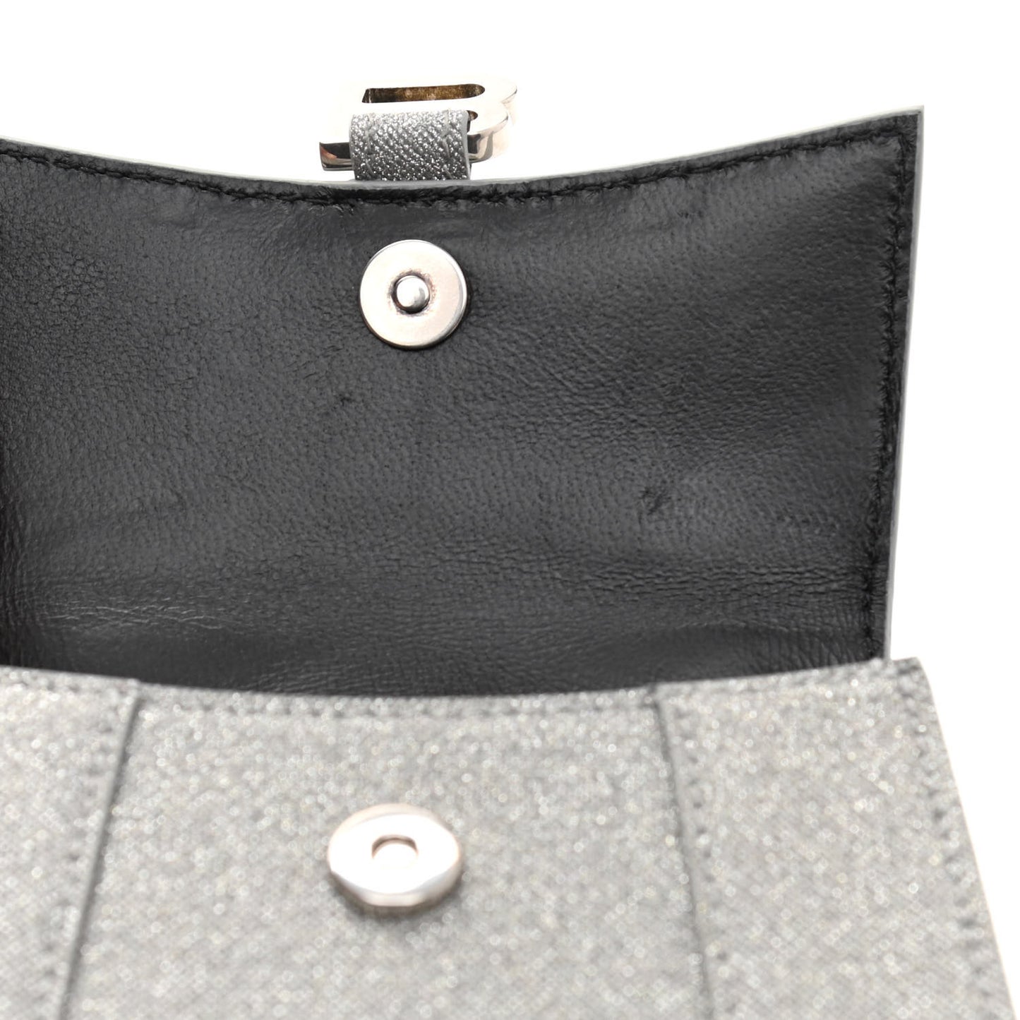 Glitter Fabric Hourglass Top Handle Bag Mini with Chain Grey