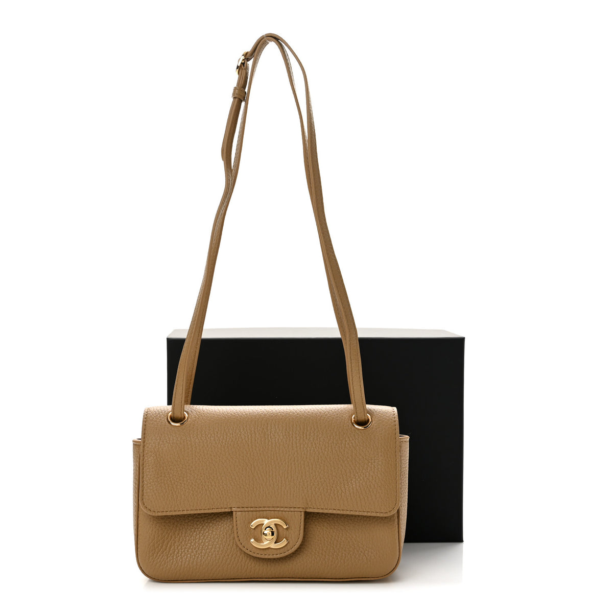 Grained Calfskin Mini Souplissimo Maxi Flap Dark Beige
