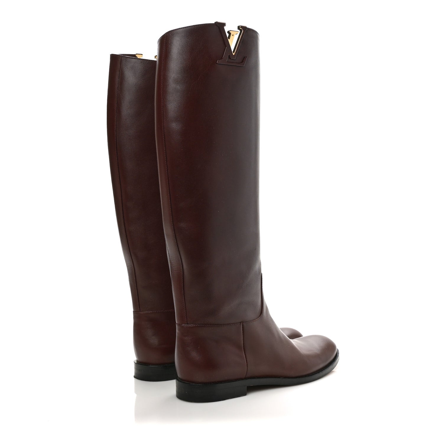 Calfskin Heritage Flat High Boots 37.5 Brown