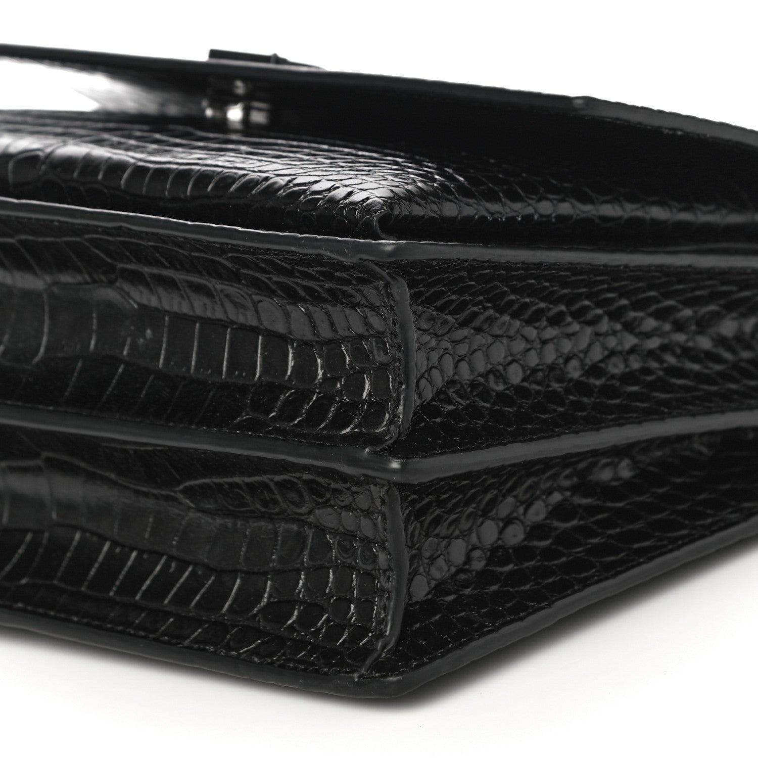 Saint Laurent Calfskin Crocodile Embossed Medium Monochrome Monogram Sunset Black 5 of 9