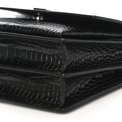 Saint Laurent Calfskin Crocodile Embossed Medium Monochrome Monogram Sunset Black 5 of 9
