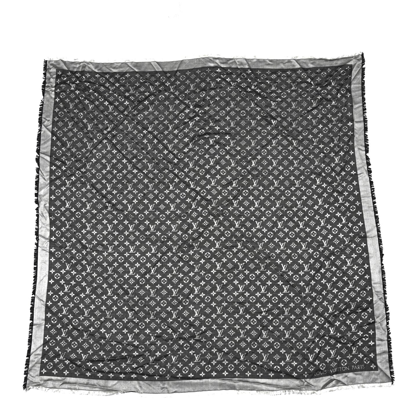 Silk Wool Monogram Denim Shawl Black