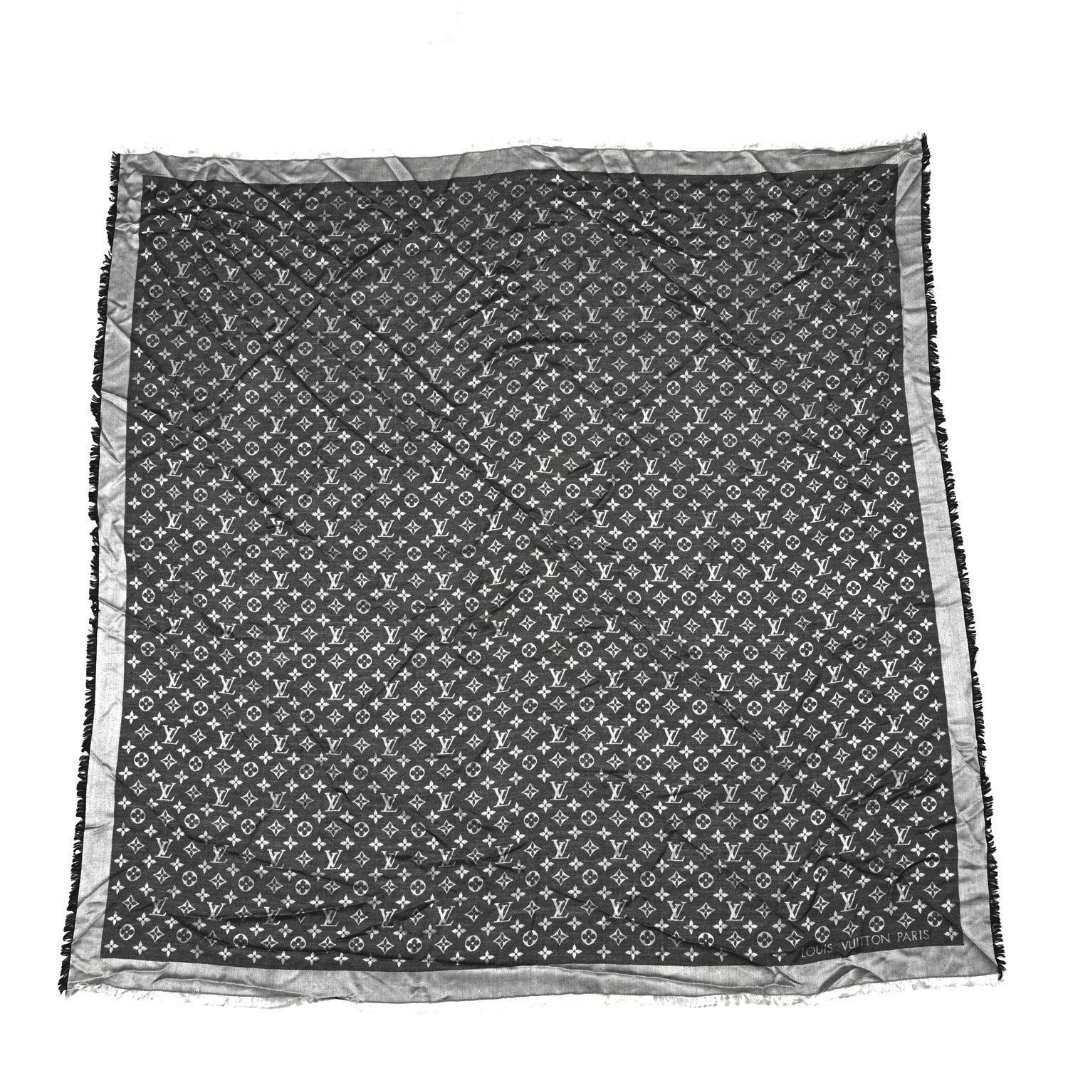 Louis Vuitton Silk Wool Monogram Denim Shawl Black 1 of 4