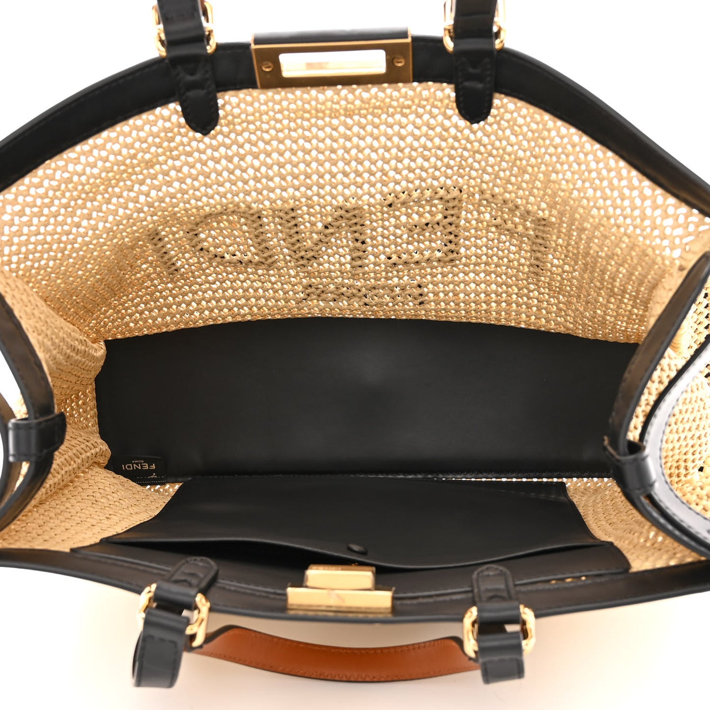 Raffia Vitello King Macrame Mesh Medium Peekaboo X-Tote Natural Black Cuoio