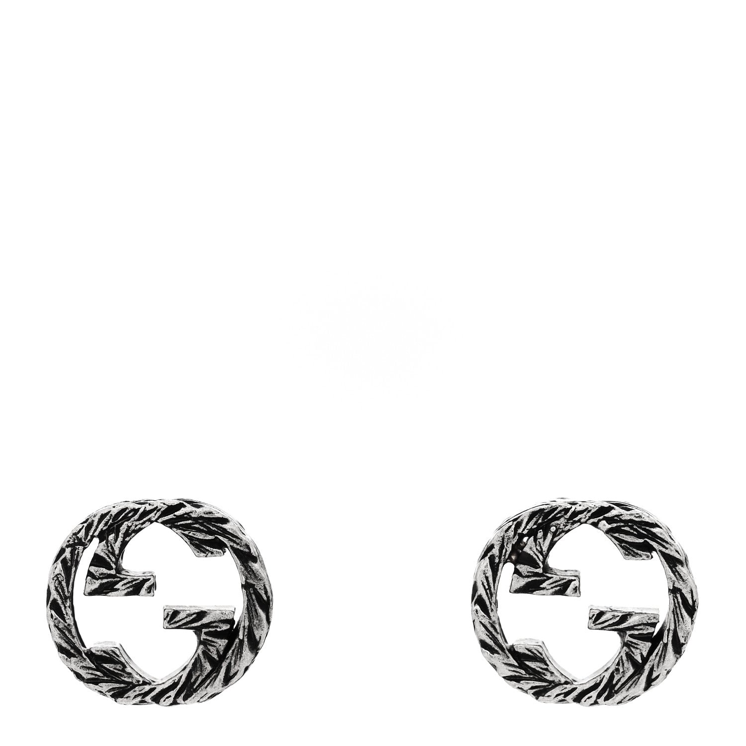 Gucci Sterling Silver Textured Interlocking G Stud Earrings 1 of 6
