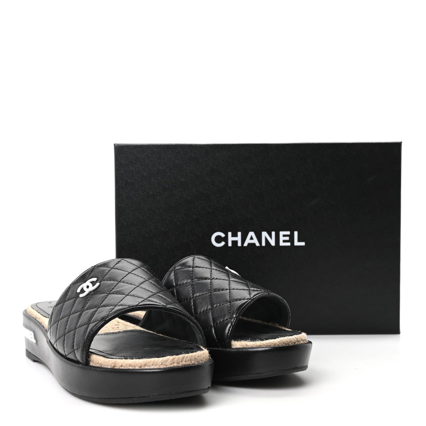 Lambskin Quilted CC Espadrille Slip On Sandals 41 Black