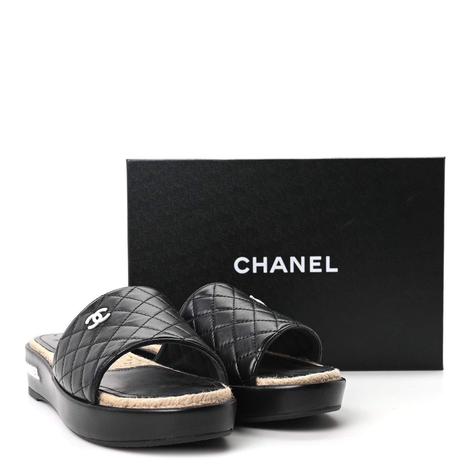 Chanel Lambskin Quilted CC Espadrille Slip On Sandals 41 Black 10 of 10