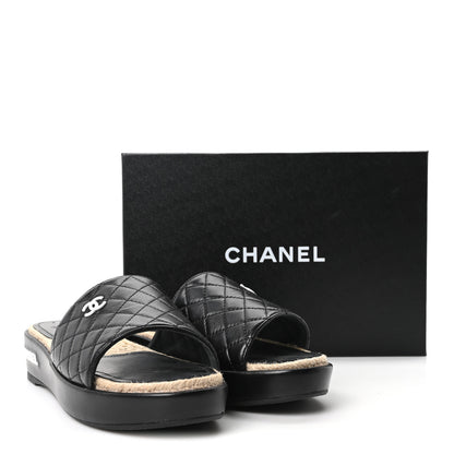 Chanel Lambskin Quilted CC Espadrille Slip On Sandals 41 Black 10 of 10