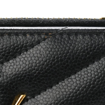 Saint Laurent Grain De Poudre Matelasse Chevron Monogram Zipped Card Case Black 8 of 8