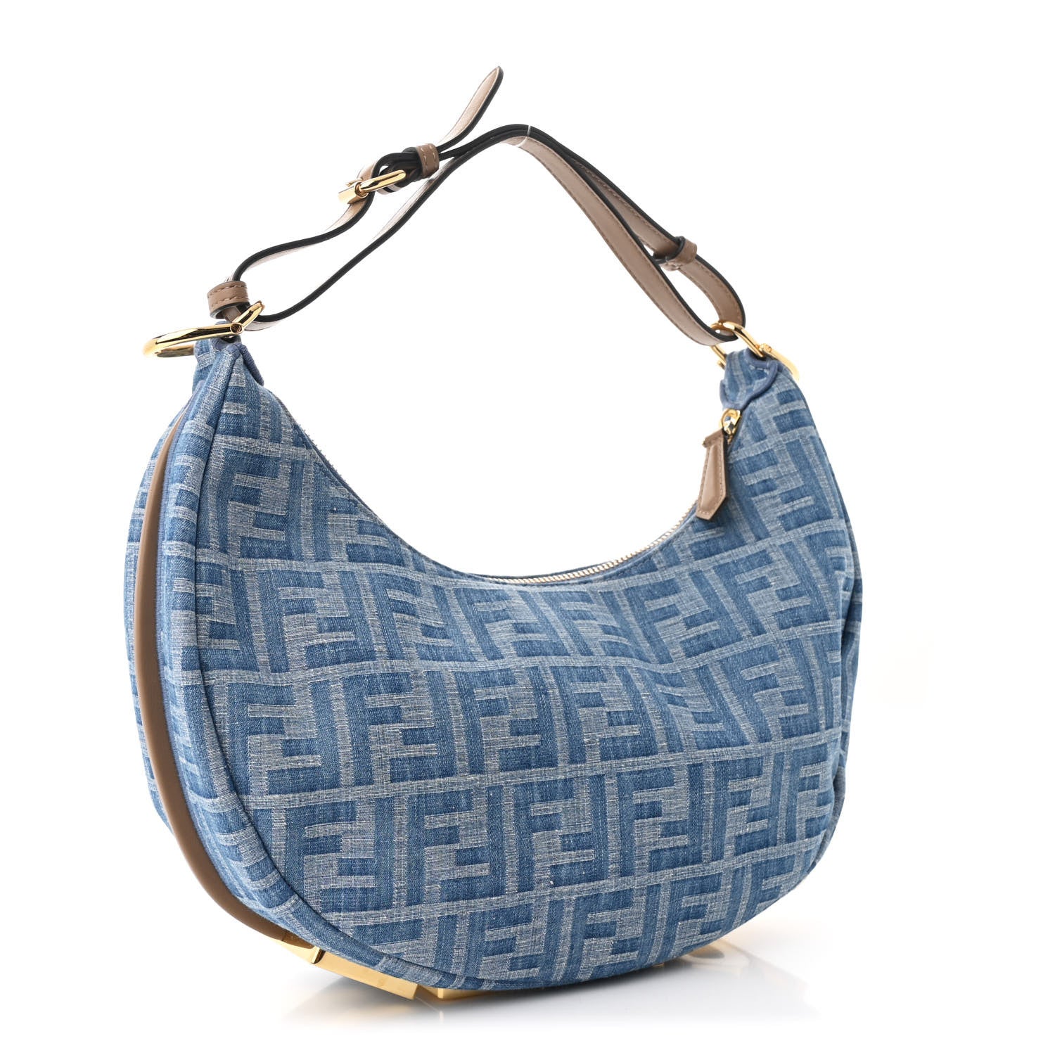 Fendi Denim Vitello Grace Mirror Logo Small Fendigraphy Hobo Bag Denim Sand 3 of 10