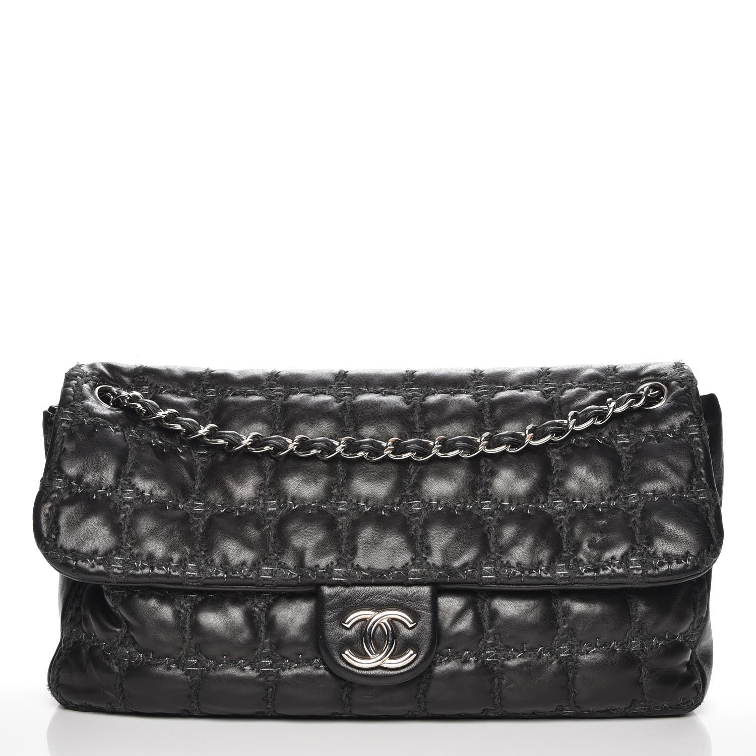 Chanel Lambskin Tweed Double Stitch Maxi Flap Black 1 of 8