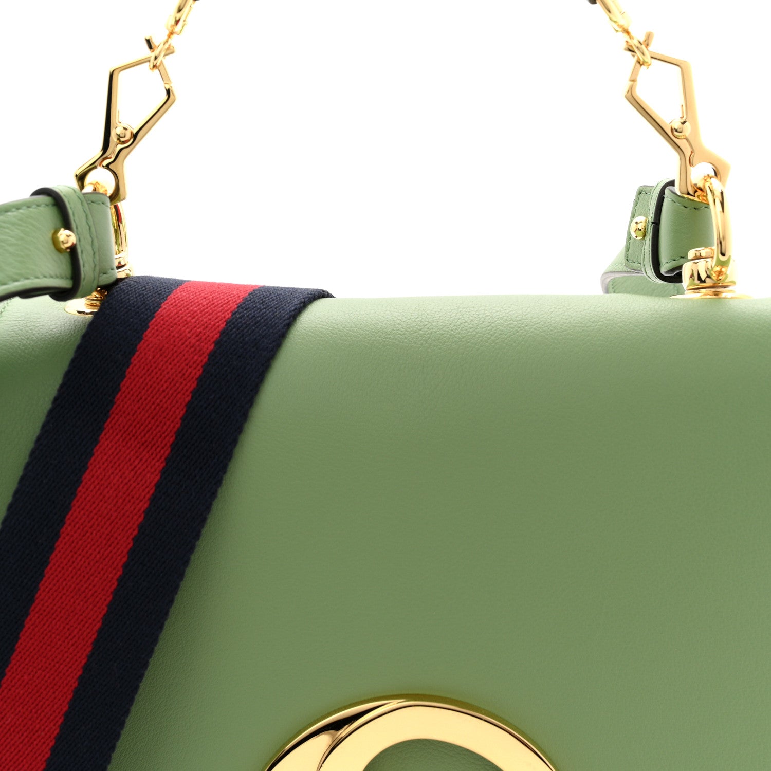 Gucci Roxy Calfskin Web Medium Blondie Top Handle Shoulder Flap Bag Salamander Green 9 of 11