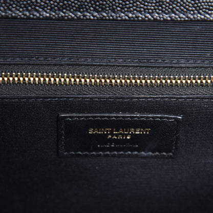 Saint Laurent Grain De Poudre Matelasse Chevron Large Monogram Satchel Black 8 of 9