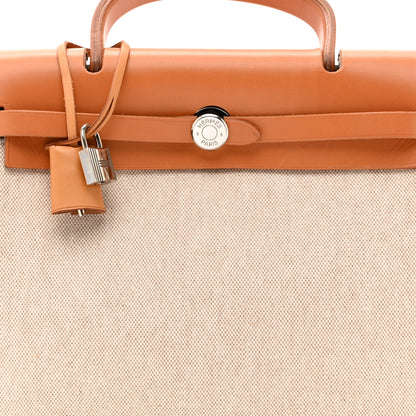 Hermes Toile Vache Calfskin Herbag PM 30 Black Natural 9 of 11