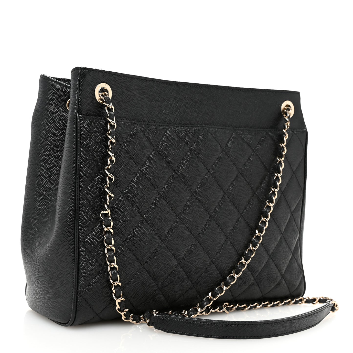 Caviar Quilted In Out Flap Shopping Tote Black