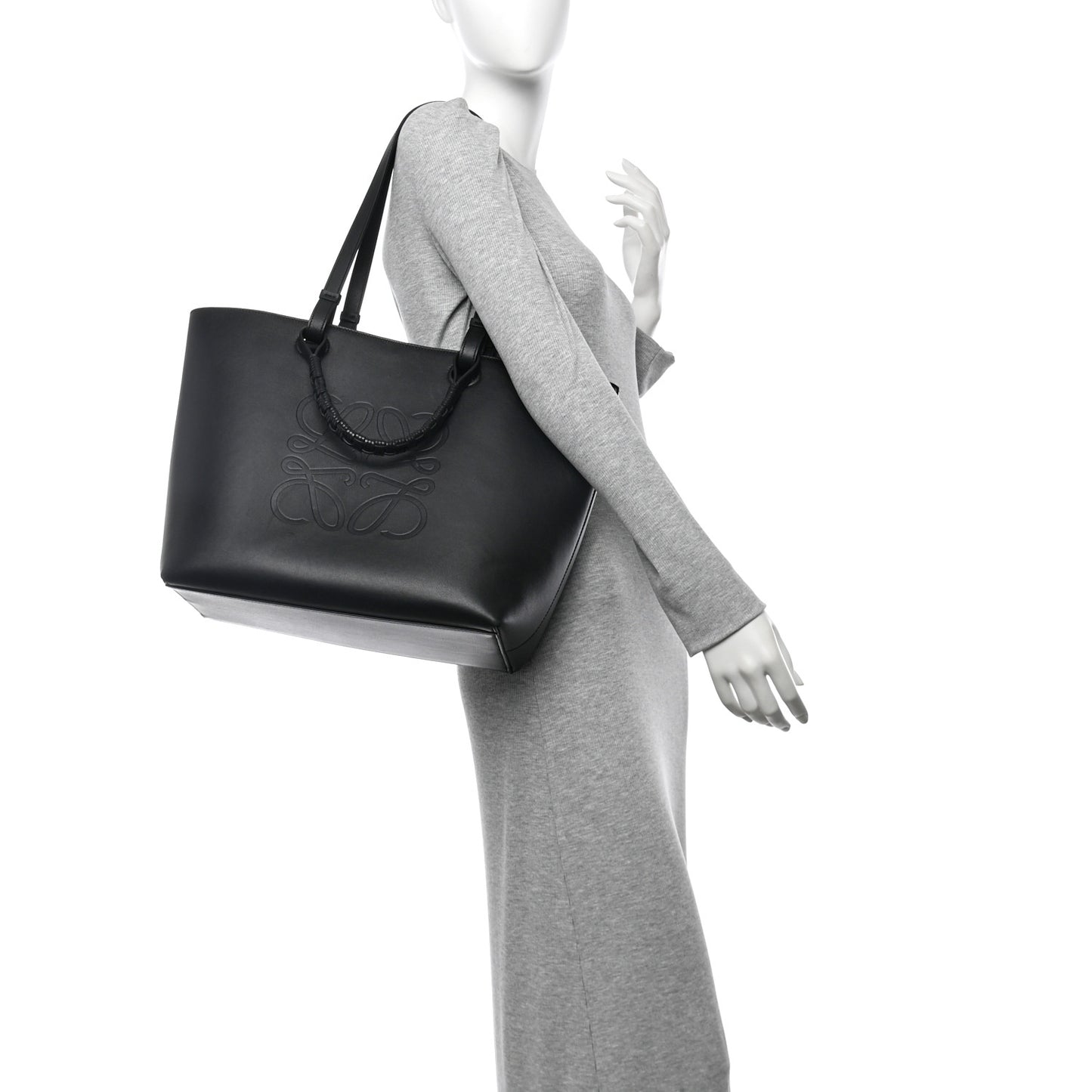 Canvas Calfskin Medium Anagram Tote Black