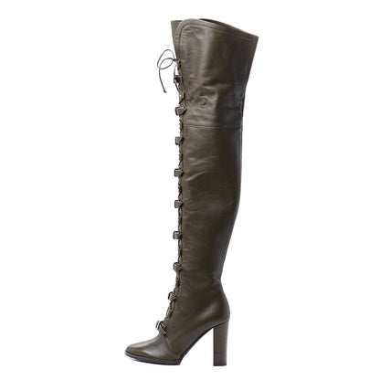 Jimmy Choo Soft Grained Goatskin Maloy 95 Over The Knee Boots 36 Army Green 1 of 7