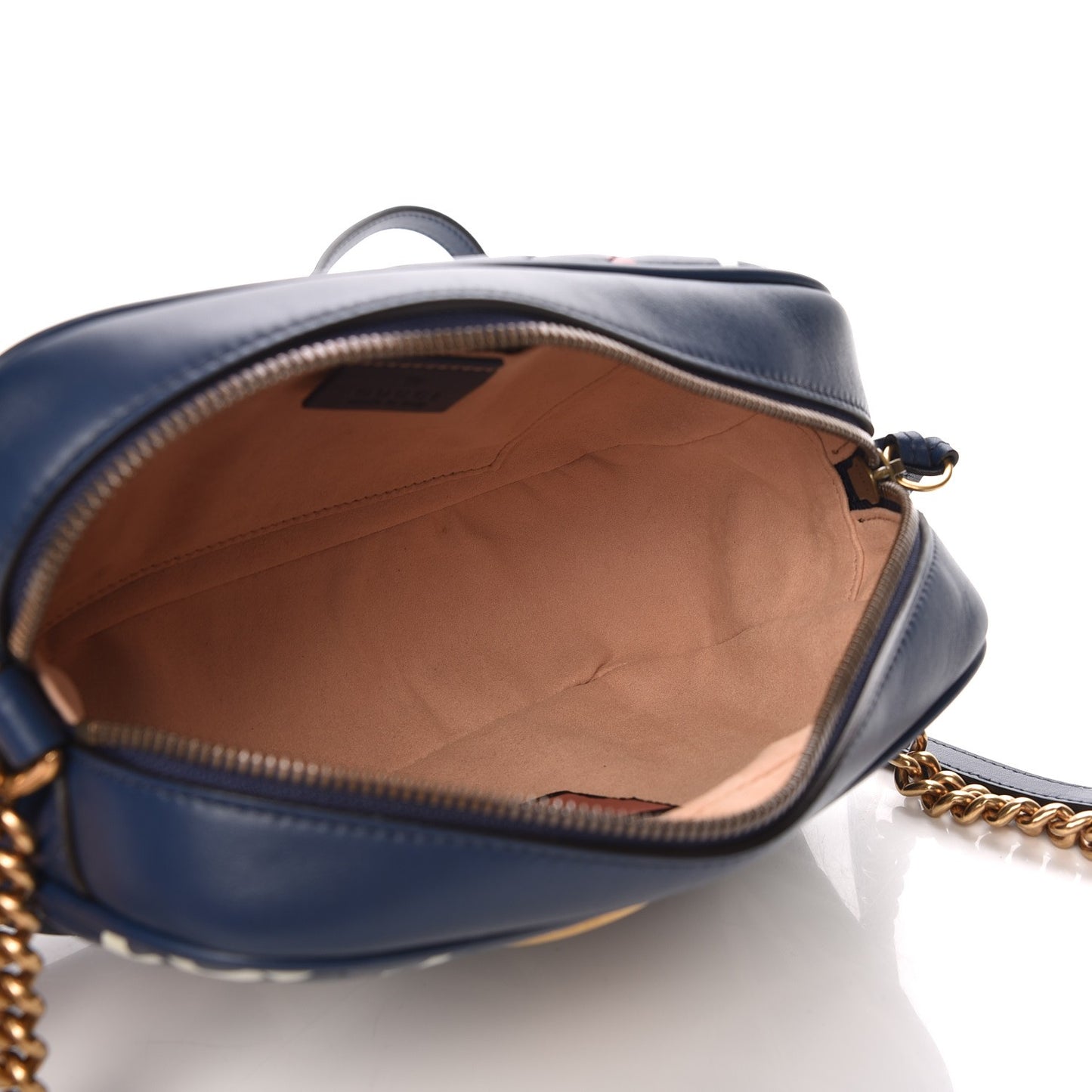Calfskin Matelasse GucciGhost Small GG Marmont Chain Shoulder Bag Blue Agata Hibiscus Red