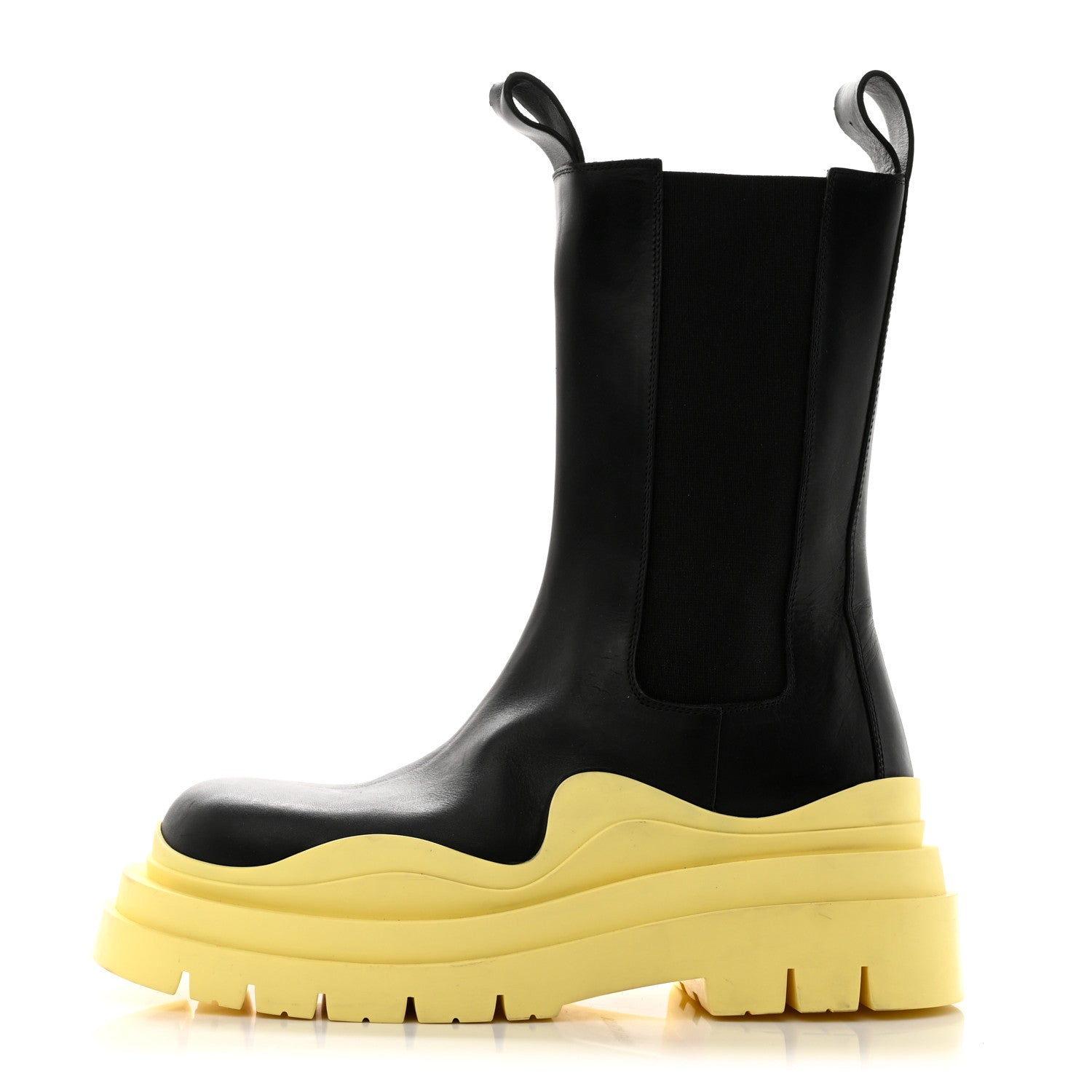 Bottega Veneta Calfskin The Tire Chelsea Boots 39.5 Black Yellow 1 of 7