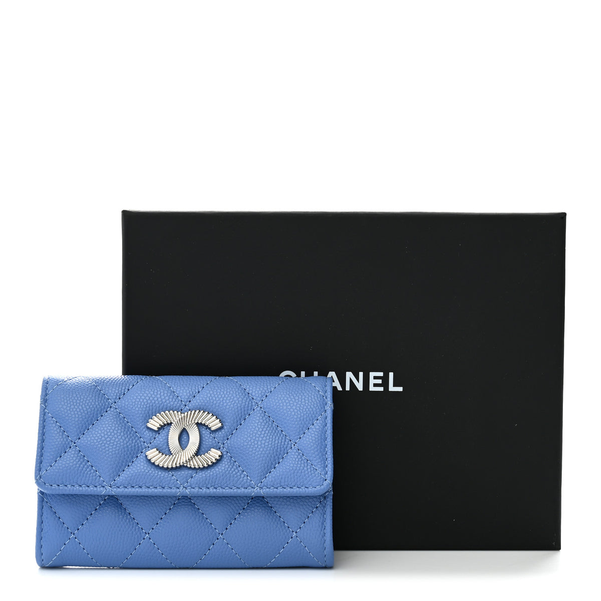 Chanel Caviar Quilted Textured CC Flap Card Holder Blue 9 of 9