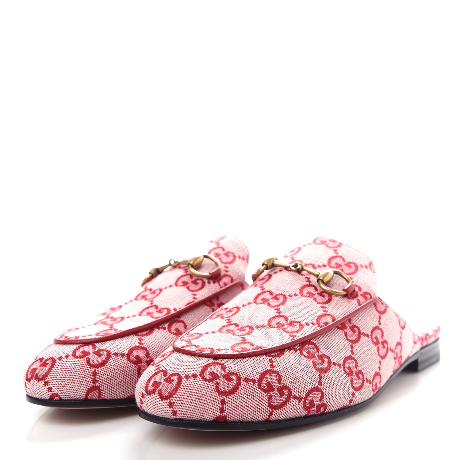 Gucci Canvas GG Monogram Horsebit Womens Princetown Slippers 37.5 Gardenia Hibiscus Red 3 of 11