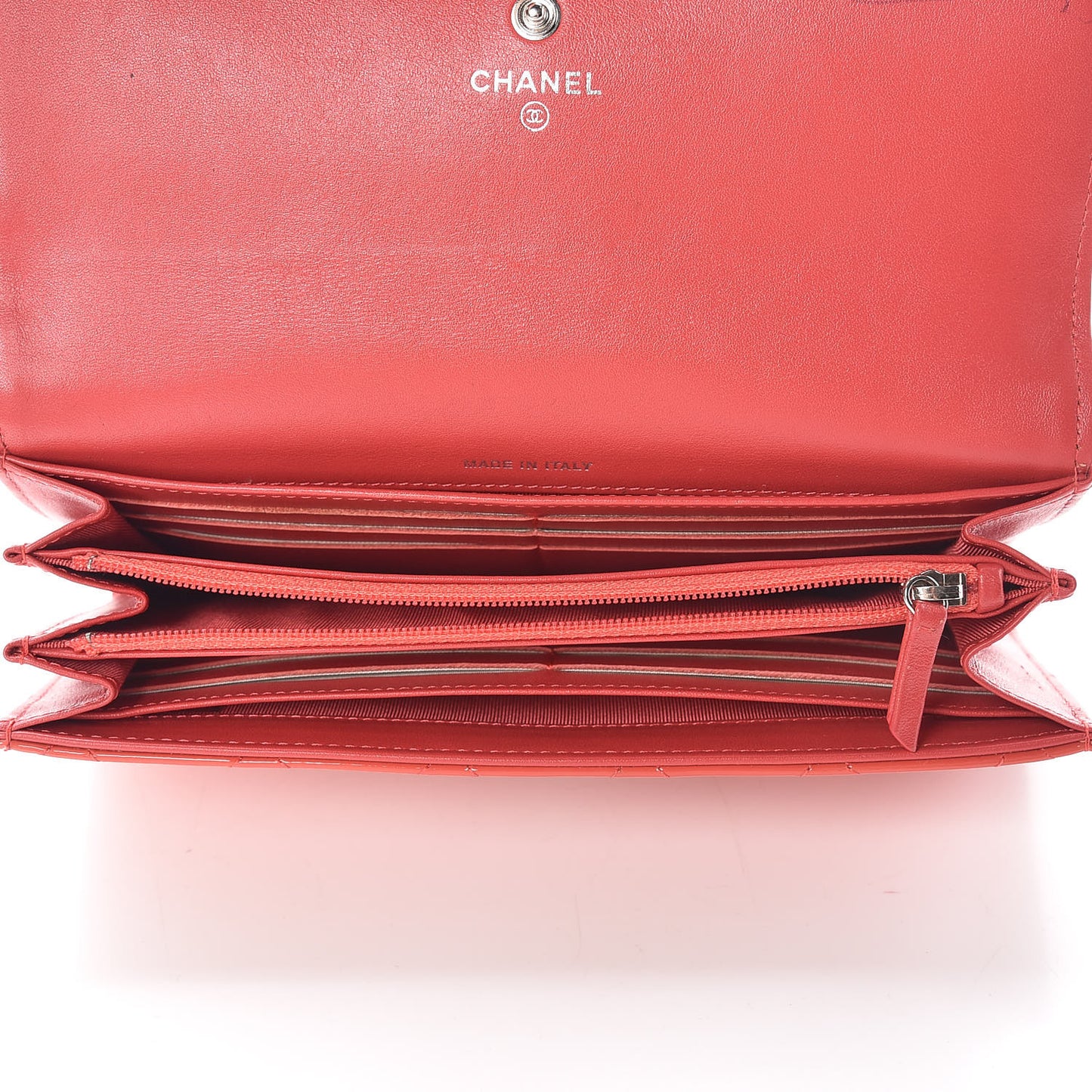 Patent Calfskin Quilted Large Flap Wallet Dark Pink