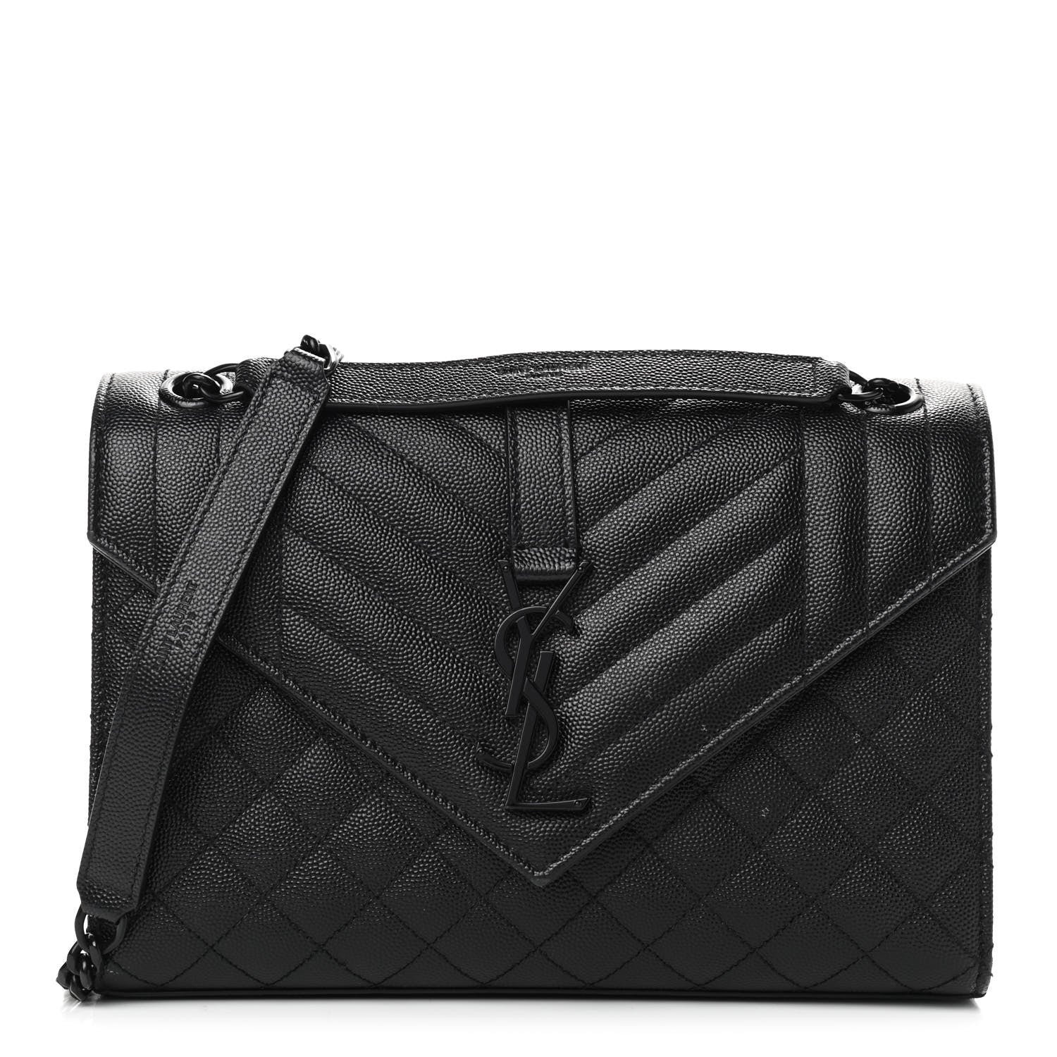 Saint Laurent Grain De Poudre Textured Mixed Matelasse Triquilt Medium Monogram Satchel Black 1 of 9